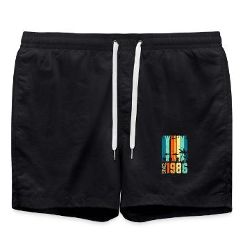 Vintage Tropische Skyline Seit 1986 - Badeshorts - Schwarz - Vorne - AI Model Male 185 light (185cm)