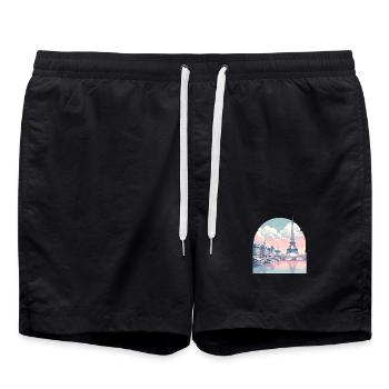 Paris pastel : Skyline sur la Seine - Short de bain - noir - Devant - AI Model Male 185 light (185cm)