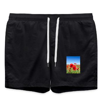 Mohnblumen im blauen Feld - Badeshorts - Schwarz - Vorne - AI Model Male 185 light (185cm)