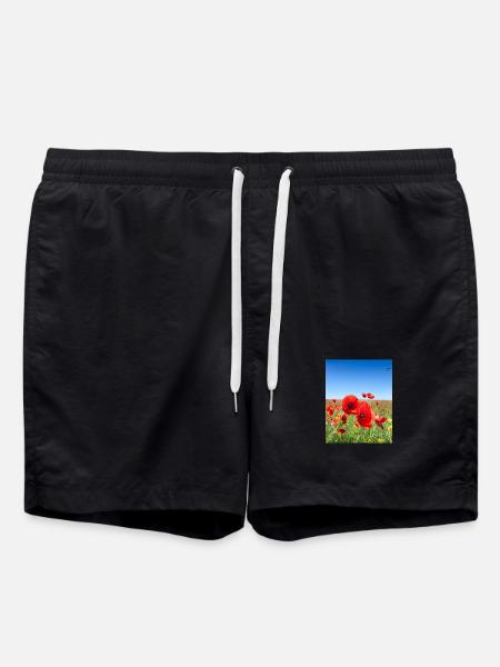 Mohnblumen im blauen Feld - Badeshorts - Schwarz