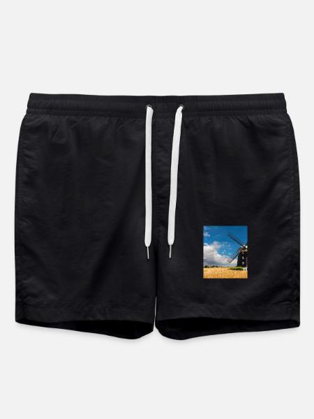 Mill among golden fields - Swim Trunks - black
