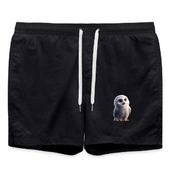 Schneeeule Weiße Eule Kauz Uhu Owl Schnee Eulen - Badeshorts - Schwarz - Vorne - AI Model Male 185 light (185cm)
