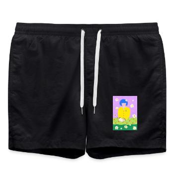 Reading woman in the garden - Swim Trunks - black - Front - AI Model Male 185 light (185cm)