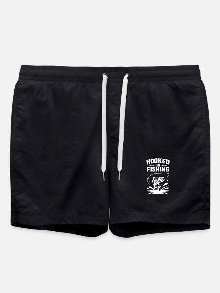 Hooked On Fishing - Angler Spruch - Badeshorts - Schwarz