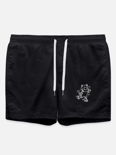 Roller Skate Kawaii Cat - Swim Trunks - black