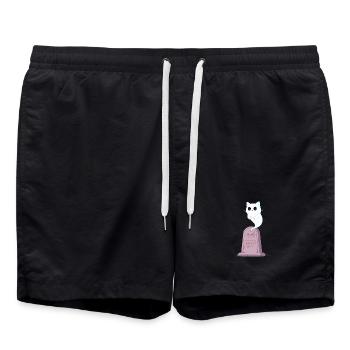 Ghost kitten on the gravestone - Swim Trunks - black - Front - AI Model Male 185 light (185cm)