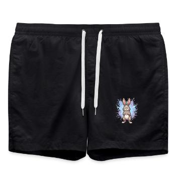 Verstörter Hase mit Farbspritzer - Badeshorts - Schwarz - Vorne - AI Model Male 185 light (185cm)