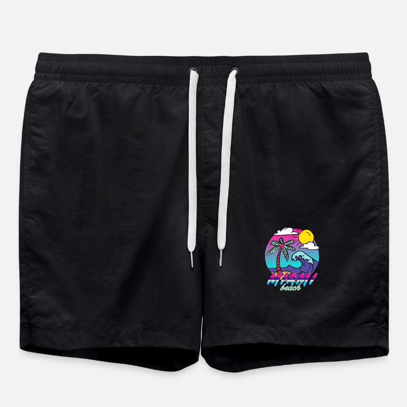Miami Beach Palm Wave - Swim Trunks - black