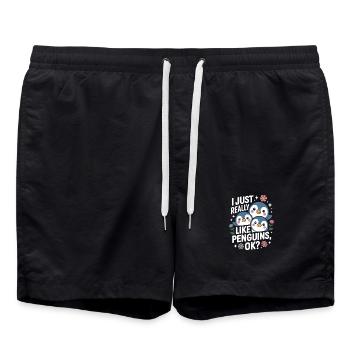 Trio de pingouins en train de dire une photo - Short de bain - noir - Devant - AI Model Male 185 light (185cm)