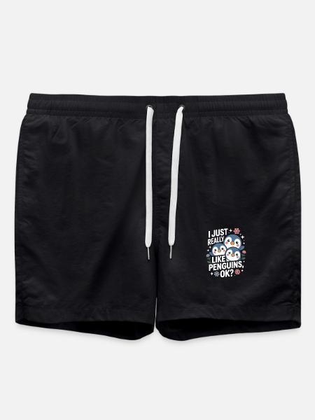 Penguin Trio Saying Picture - Swim Trunks - black