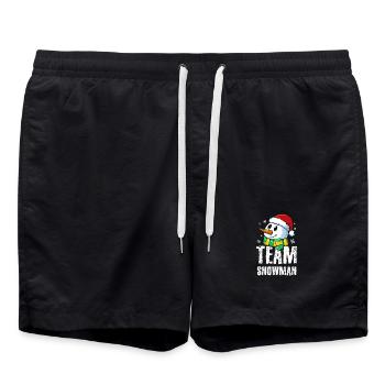 Cute Snowman with Santa Hat and Scarf Design - Badeshorts - Schwarz - Vorne - AI Model Male 185 light (185cm)