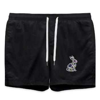 Hase Silhouette Blumen - Badeshorts - Schwarz - Vorne - AI Model Male 185 light (185cm)