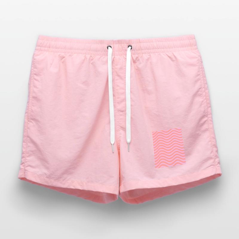 Stripe Wave Pattern - Pink Customizable Swim Trunks