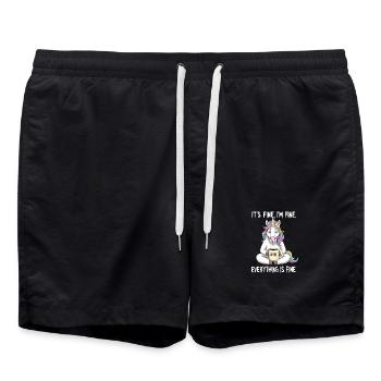 Its Fine Im Fine Kaffee Einhorn Humor - Badeshorts - Schwarz - Vorne - AI Model Male 185 light (185cm)