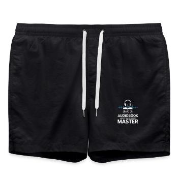 Hörbuch Spruch - Audiobook Addict Multitasking - Badeshorts - Schwarz - Vorne - AI Model Male 185 light (185cm)