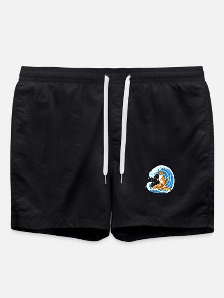 Surfer cat on pizza wave - Swim Trunks - black