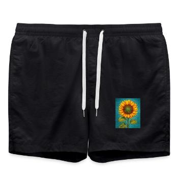 Gelbe Sonnenblumen Blumen Sonnenblumengrafiken - Badeshorts - Schwarz - Vorne - AI Model Male 185 light (185cm)