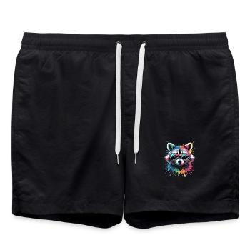 Bunter Waschbär Wasserfarben Spritzer Graffiti - Badeshorts - Schwarz - Vorne - AI Model Male 185 light (185cm)