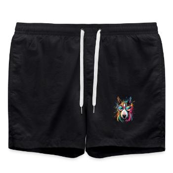 Bunter Bullterrier Wasserfarben Spritzer Graffiti - Badeshorts - Schwarz - Vorne - AI Model Male 185 light (185cm)