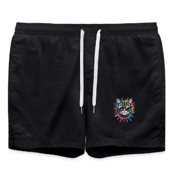 Bunte Katze Wasserfarben Spritzer Graffiti - Badeshorts - Schwarz - Vorne - AI Model Male 185 light (185cm)