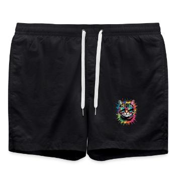 Bunte Katze Wasserfarben Spritzer Graffiti - Badeshorts - Schwarz - Vorne - AI Model Male 185 light (185cm)
