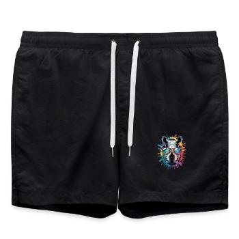 Buntes Nashorn Rhino Wasserfarben Spritzer - Badeshorts - Schwarz - Vorne - AI Model Male 185 light (185cm)