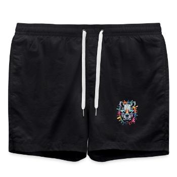 Buntes Nashorn Rhino Wasserfarben Spritzer - Badeshorts - Schwarz - Vorne - AI Model Male 185 light (185cm)