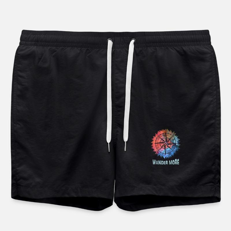 Wander More Compass Tie-Dye - Swim Trunks - black