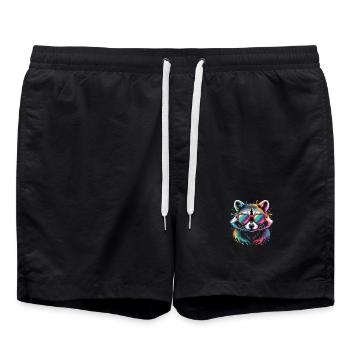 Bunter Waschbär Wasserfarben Spritzer - Badeshorts - Schwarz - Vorne - AI Model Male 185 light (185cm)