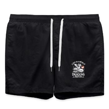 Perdu dans un monde où les dragons respirent - Short de bain - noir - Devant - AI Model Male 185 light (185cm)