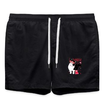 Chat de la Saint-Valentin avec des lunettes en forme de cœur - Short de bain - noir - Devant - AI Model Male 185 light (185cm)