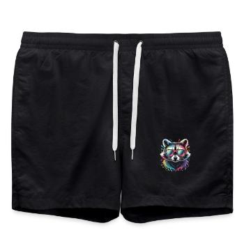Bunter Waschbär Wasserfarben Spritzer - Badeshorts - Schwarz - Vorne - AI Model Male 185 light (185cm)