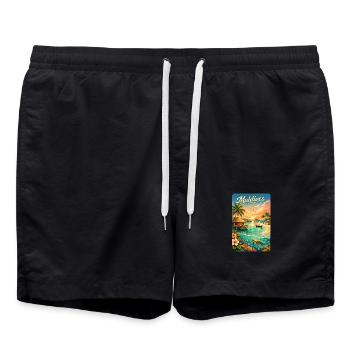 Motif de voyage au coucher du soleil sur la plage des Maldives - Short de bain - noir - Devant - AI Model Male 185 light (185cm)