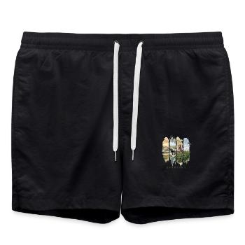 Voyage de vacances au Nebraska – Vaste et motif prairie - Short de bain - noir - Devant - AI Model Male 185 light (185cm)
