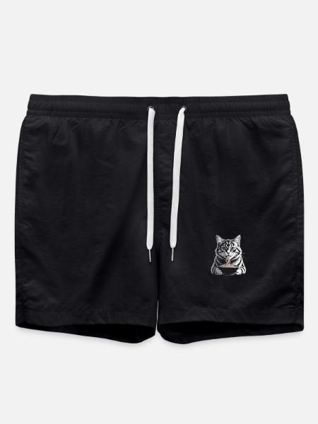 Cat Eats Ramen - Swim Trunks - black