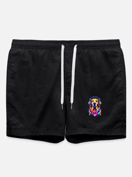 Golden Retriever mit Kopfhörer - Badeshorts - Schwarz