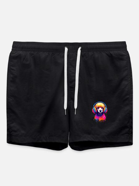 Poodle with headphones - Swim Trunks - black