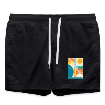 Abstrakte Geometrie mit organischen Formen Retro  - Badeshorts - Schwarz - Vorne - AI Model Male 185 light (185cm)