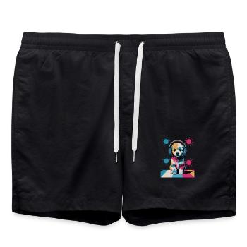 Pudel Welpe mit Kopfhörer - Badeshorts - Schwarz - Vorne - AI Model Male 185 light (185cm)