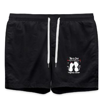 T-shirts de pyjama du couple de chats de la Saint-Valentin - Short de bain - noir - Devant - AI Model Male 185 light (185cm)