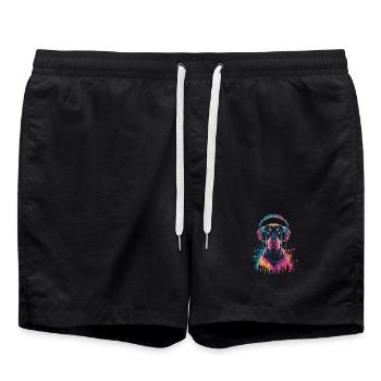 Doberman avec casque - Short de bain - noir - Devant - AI Model Male 185 light (185cm)