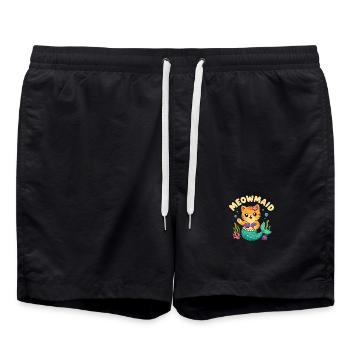 Jeu de mots Chat sirène-chat mignon - Short de bain - noir - Devant - AI Model Male 185 light (185cm)