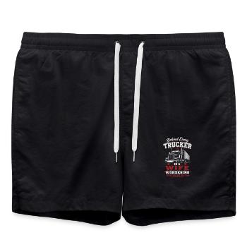 Ehefrau Lastwagenfahrer Fernfahrer Trucker Humor - Badeshorts - Schwarz - Vorne - AI Model Male 185 light (185cm)