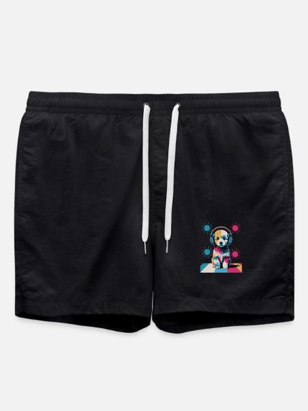 Pudel Welpe mit Kopfhörer - Badeshorts - Schwarz