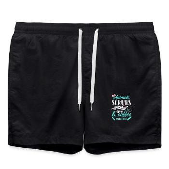 Animals, Scrubs & Coffee Vet Life - Swim Trunks - black - Front - AI Model Male 185 light (185cm)