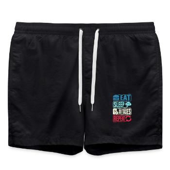 Essen Schlafen Steuern Wiederholen - Badeshorts - Schwarz - Vorne - AI Model Male 185 light (185cm)