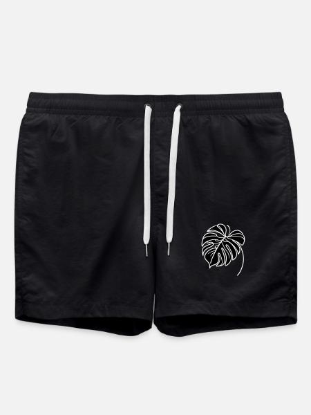 Monstera Blatt gefüllt Schwarz - Badeshorts - Schwarz