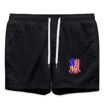 USA Flagge mit Eishockeyschlägern - Badeshorts - Schwarz - Vorne - AI Model Male 185 light (185cm)