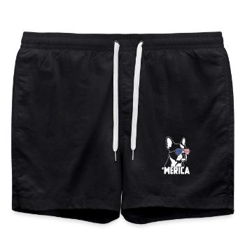 Merica USA Flagge Patriotischer Boston Terrier - Badeshorts - Schwarz - Vorne - AI Model Male 185 light (185cm)