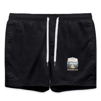 Wochenende am See, Bodensee Uferkind Heimatmotiv - Swim Trunks - black - Front - AI Model Male 185 light (185cm)